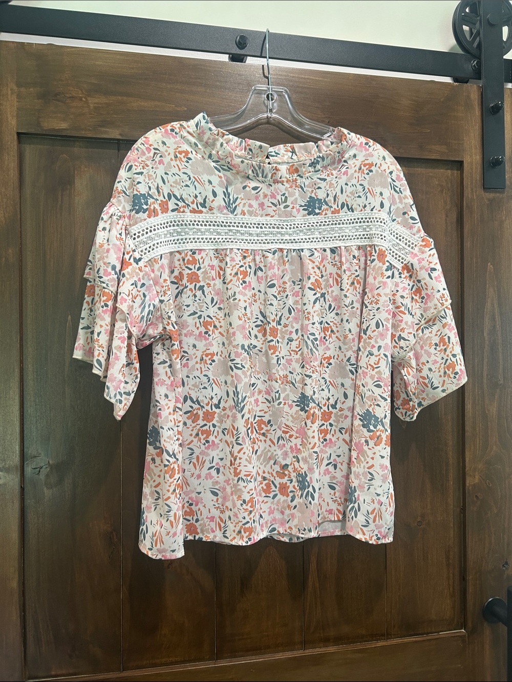 A30 Women's Floral Lace-Trim Blouse Size Large
